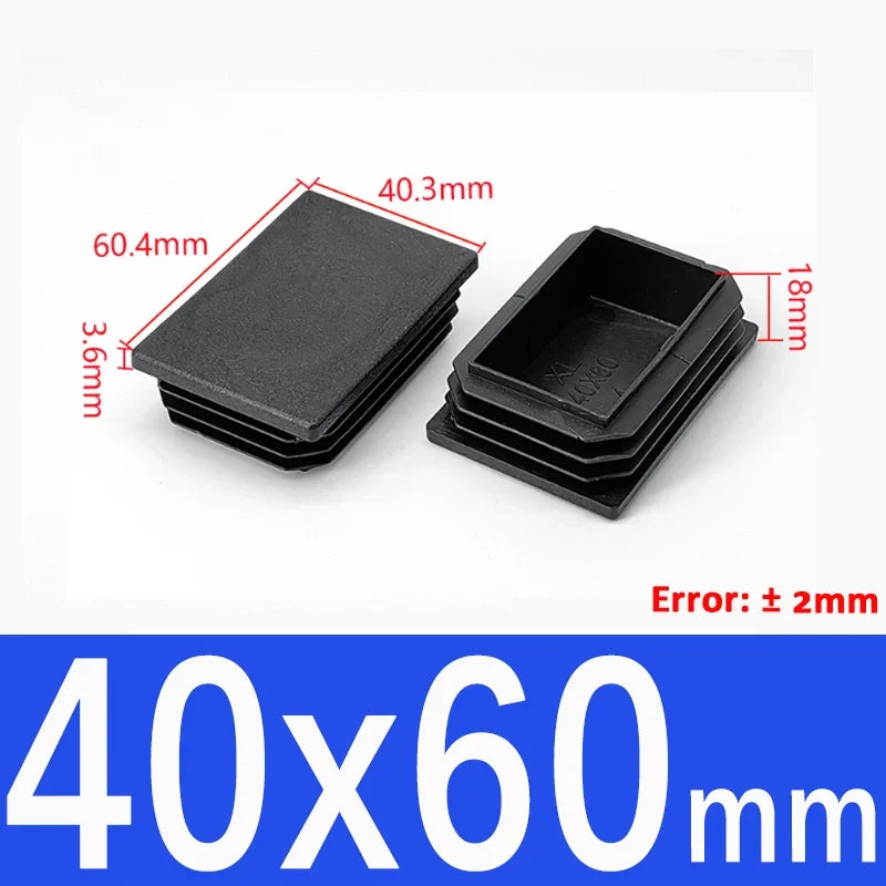 Black Square Tube End Caps - Plastic Blanking Plugs for Furniture, Tables & Chairs 10-100mm