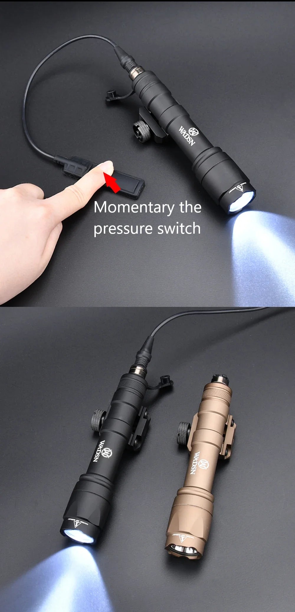 WADSN Airsoft M600C/M600/M300 Tactical Scout Light – AR15 Rifle LED Flashlight, Hunting Spotlight, 20mm Rail Mount