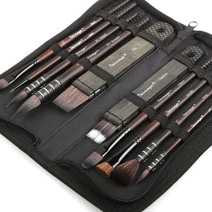 Dainayw 10-Piece Watercolor Brush Set – Organic Blue Squirrel & Horse Hair Mop Brushes for Acrylic, Watercolor, and Multi-Function Painting