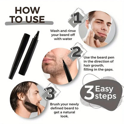 Beard Filling Pen Kit - Waterproof Beard Enhancer Pencil with Shaping Brush