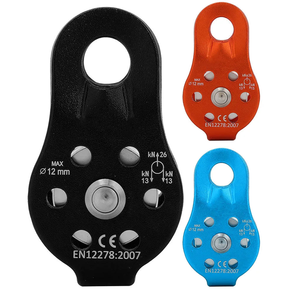 26KN Aluminium Alloy Heavy Duty Swivel Rope Pulley Block – Single Pulley Wheel for 12mm Climbing Rope