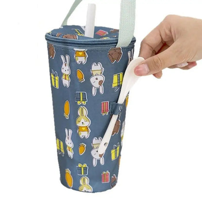 Portable Milk Tea Tote Bag – Insulated Heat Preservation Cup Carrier, Handbag for Drinks, Umbrella, and Camping Accessories