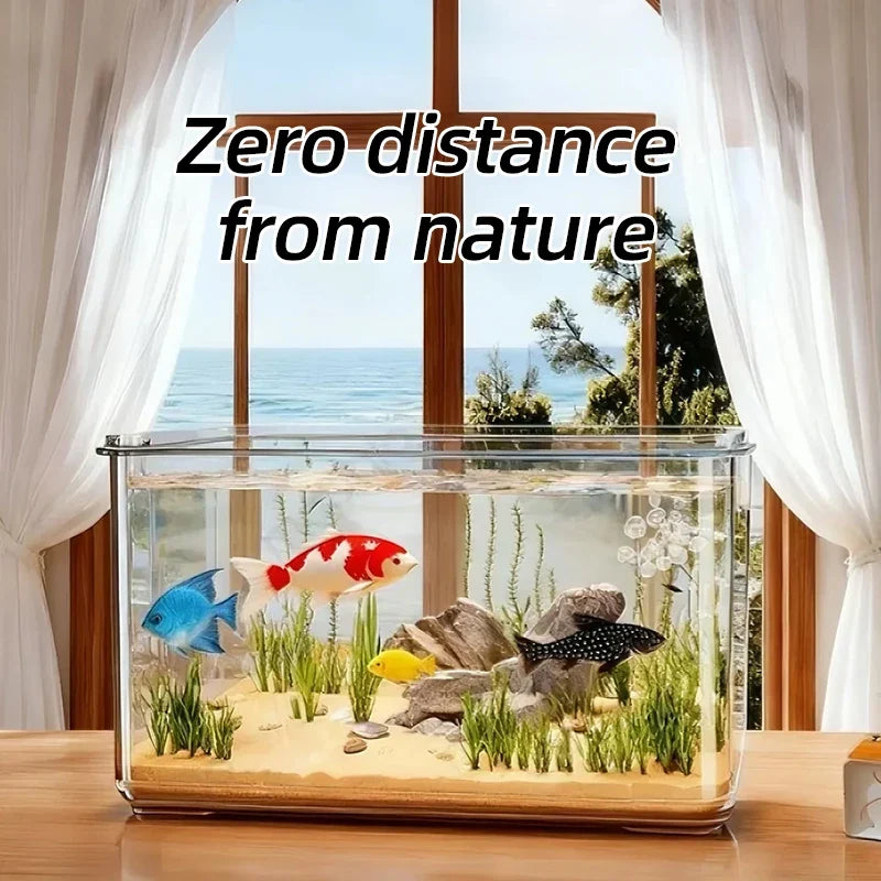 Transparent Desktop Aquarium Fish Tank - Creative Rectangular Home & Office Decor Tank for Small Fish
