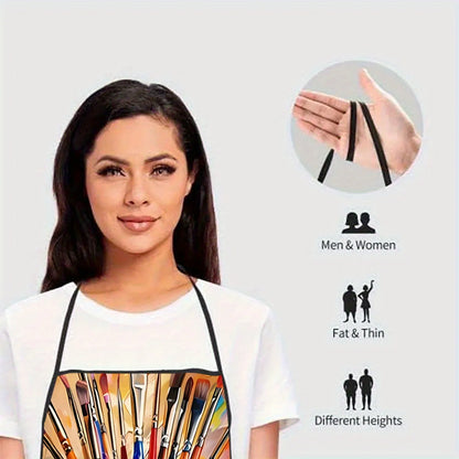 Unisex Printed Polyester Apron – Brush & Paint Can Design, Household Kitchen & Baking Work Apron