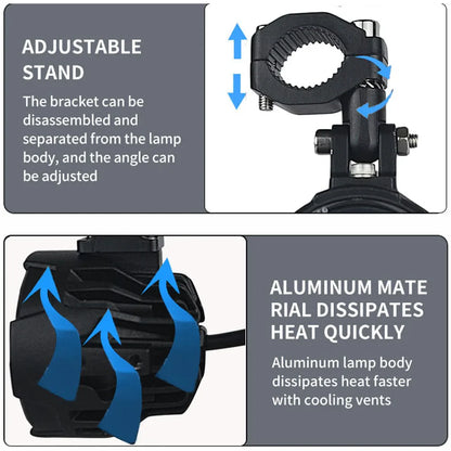 100W Dual Color LED Motorcycle Headlight Fog Lights - Auxiliary Driving Spotlight with Flasher, Pair
