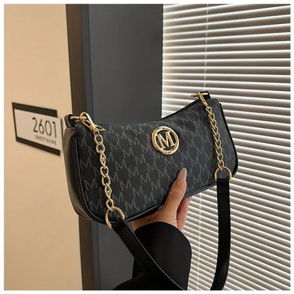 Vintage Letter Print Teenager Underarm Bag – Small Square Crossbody Handbag with Chain & Adjustable Strap