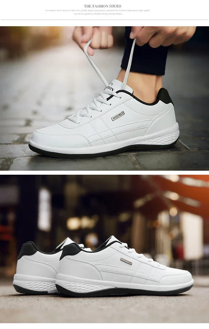 MAEDEF Men's Leather Sneakers – Waterproof, Comfortable Lace-Up Casual Footwear, Vulcanized Shoes