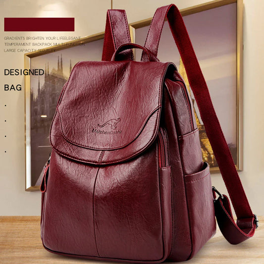 Women’s Large Capacity Leather Bookbag Rucksack - High-Quality Vintage Backpack, School and Travel Purse