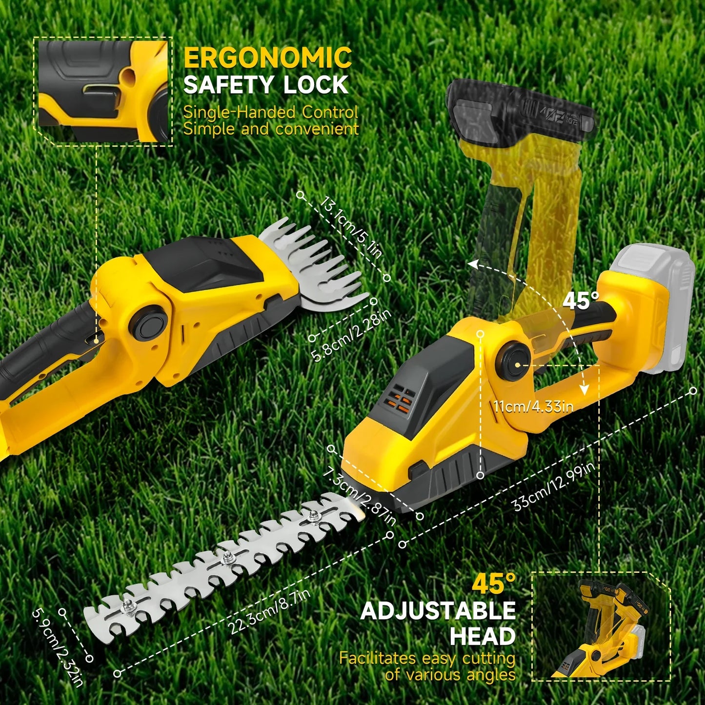 2-in-1 Cordless Hedge Trimmer & Grass Shears for DeWalt 20V Battery – Handheld Electric Garden Tool (Battery Not Included)