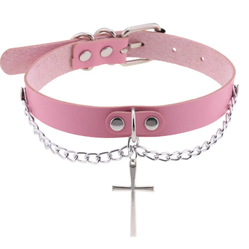 Harajuku Gothic Spike Rivet Star Choker Necklace – Black Bowknot PU Lace Leather Y2K Hip Hop Rock Jewelry for Girls