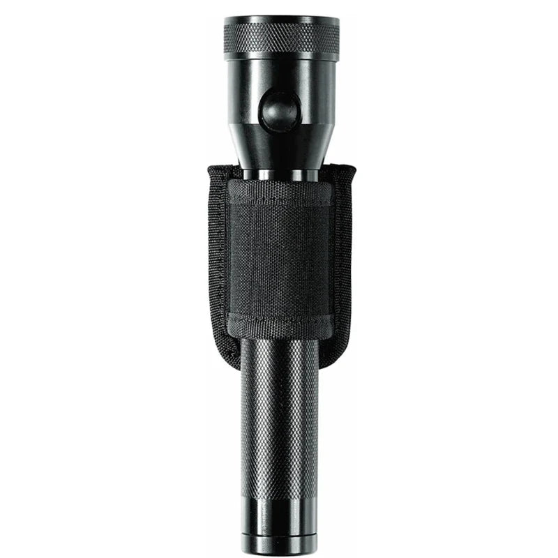 Nylon Weave Flashlight Pouch - PU Leather Duty Belt Holster Open Top Holder for D Cell & Compact Flashlights