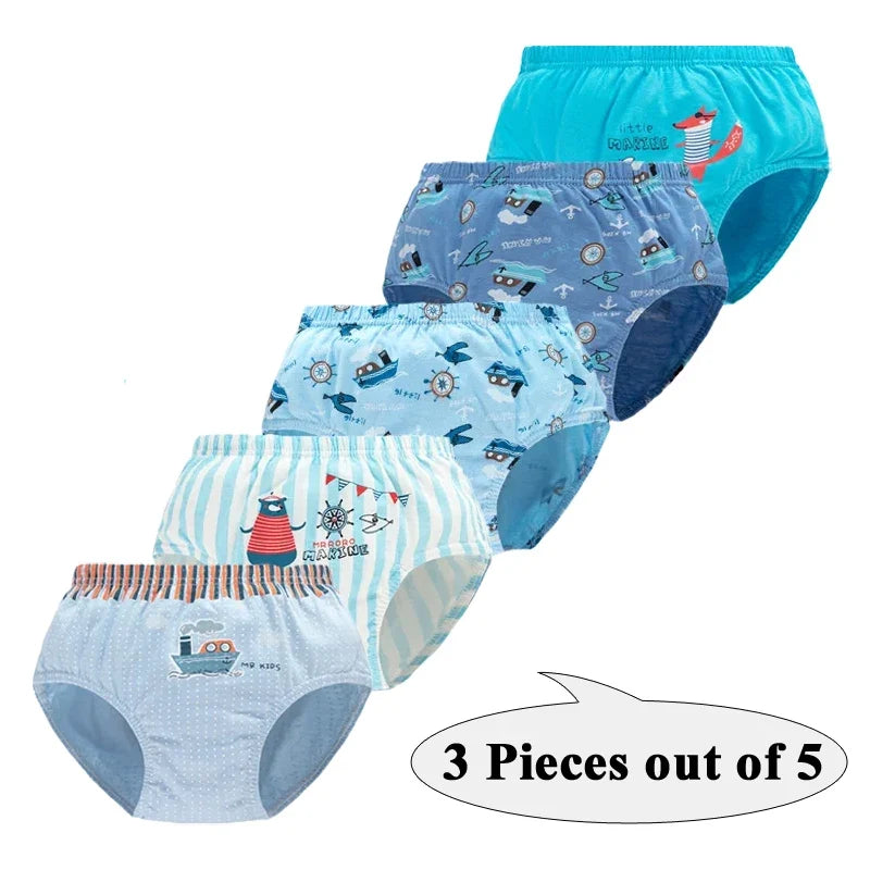 3Pcs Boys Cotton Underwear Set - Cartoon Vehicle Briefs with Breathable Soft Fabric for Kids