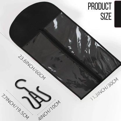 3pcs Premium Wig Storage Bags with Sturdy Metal Hangers - Black Transparent Design for Multiple Wigs & Hair Extensions