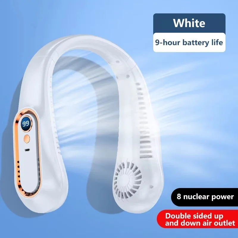 8000mAh Bladeless Neck Fan - Rechargeable Portable Cooling Fan with LED Display for Outdoor Use