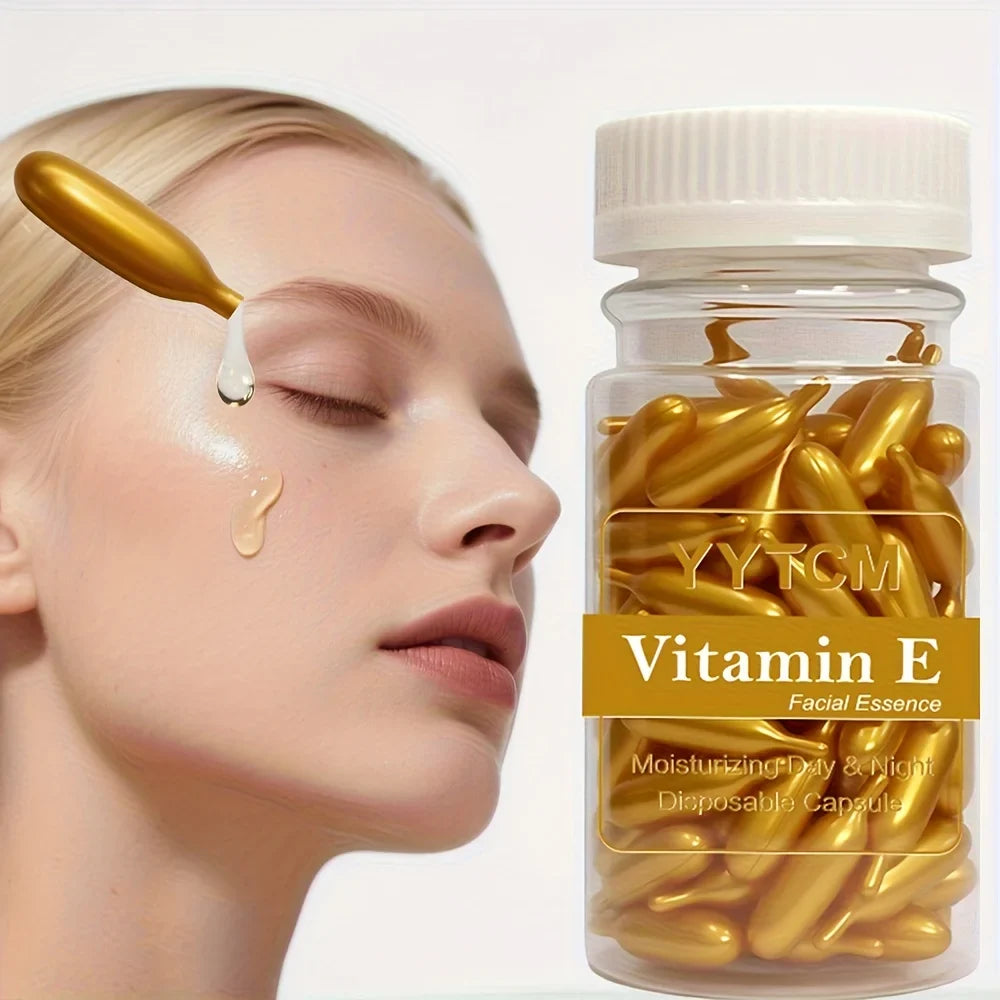 Vitamin E Serum Capsules - Hydrating Single-Use Facial Essence 90 Capsules per Bottle