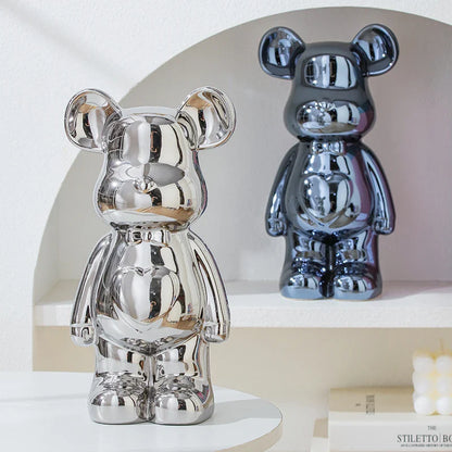 Aesthetic Ceramic Teddy Bear Statue – 17/27cm Bear Figurine Home Decor Ornament