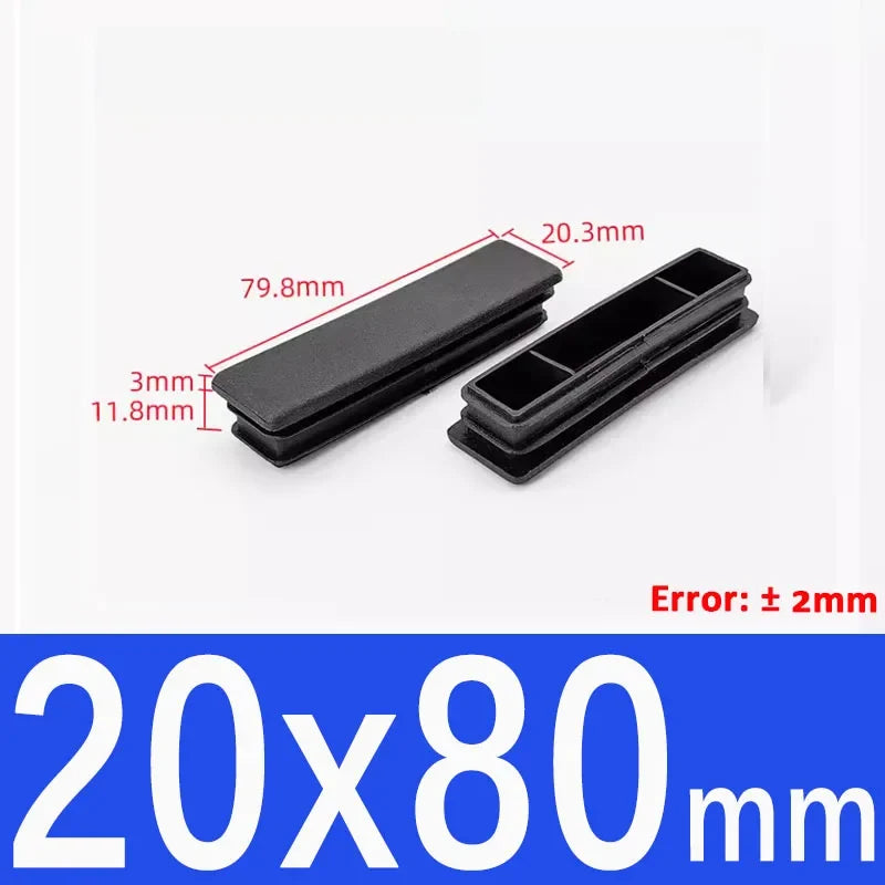 Black Square Tube End Caps - Plastic Blanking Plugs for Furniture, Tables & Chairs 10-100mm