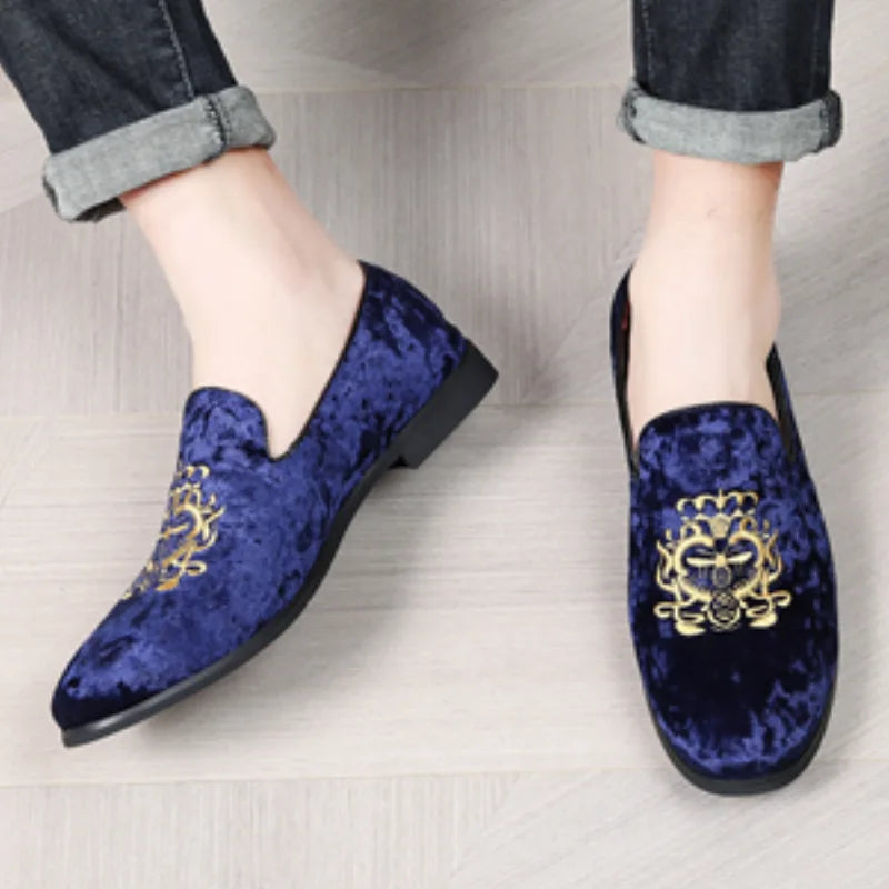 Men’s Luxury Suede Leather Shoes - Embroidered Loafers for Wedding, Party and Formal Wear Large Size