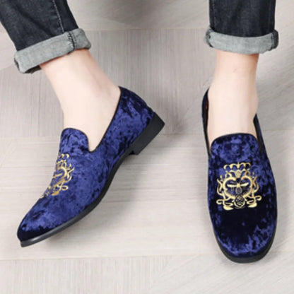 Men’s Luxury Suede Leather Shoes - Embroidered Loafers for Wedding, Party and Formal Wear Large Size
