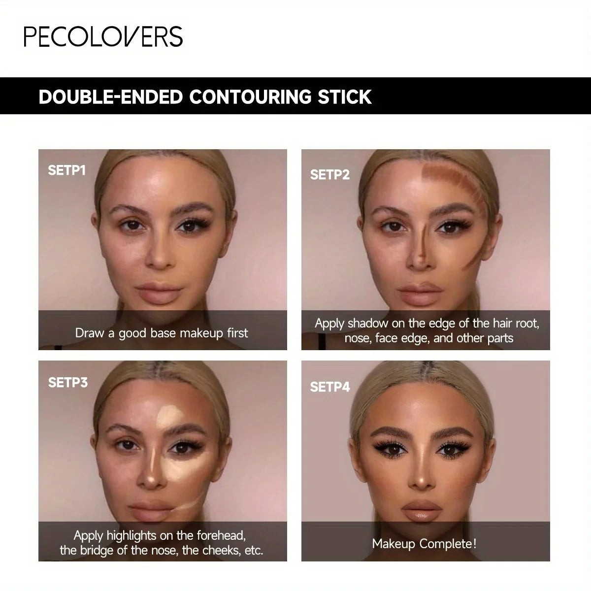Double Head Contour Stick - Cream Concealer & Highlighter Makeup for Nose Sculpting and V Face Definition