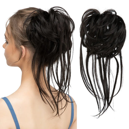 Synthetic Elastic Messy Bun Hairpiece – Curly Scrunchie Chignon, Black, Blonde, Brown Updo Donut for Women, Natural Fake Hair
