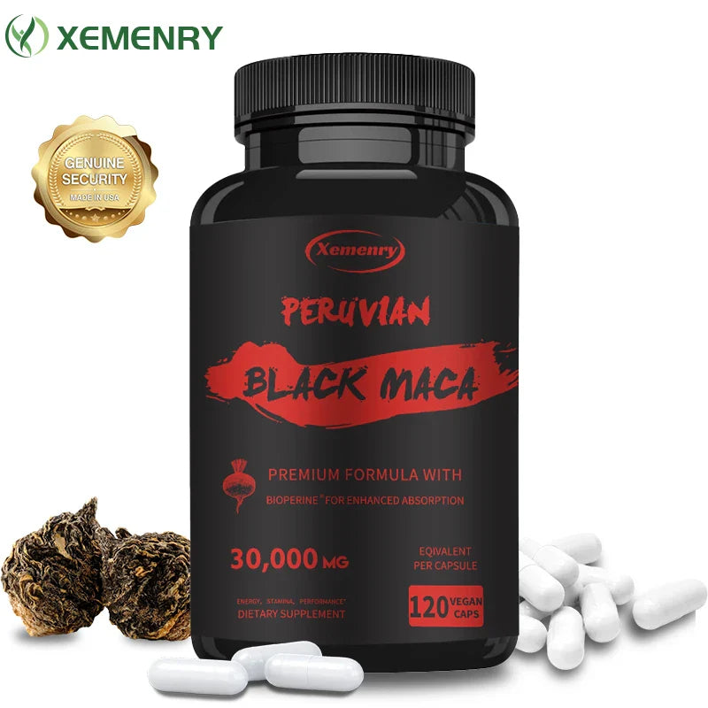 Maximum Strength Black Maca Root 30,000mg Capsules – Peruvian Maca Extract Supplement for Energy, Vitality & Wellness Support