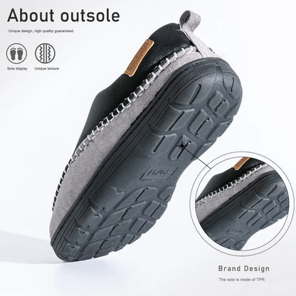 Men's Winter Slipper Boots - Furry Warm Indoor Shoes with Non-Slip PU Sole