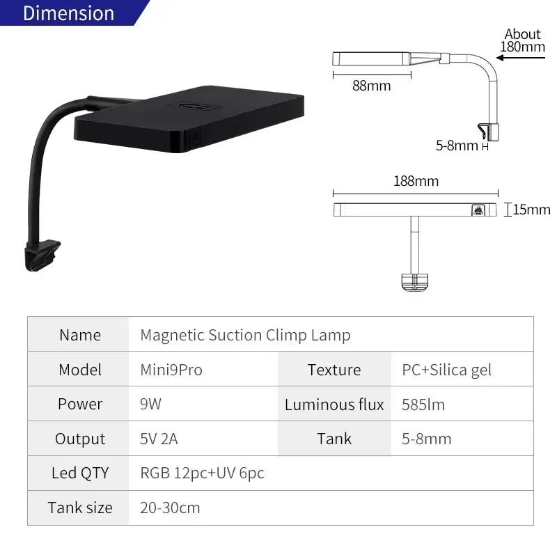 WEEK AQUA USB Aquarium Light — Full Spectrum LED Plant Grow Light for Nano Aquariums & Microlandscapes