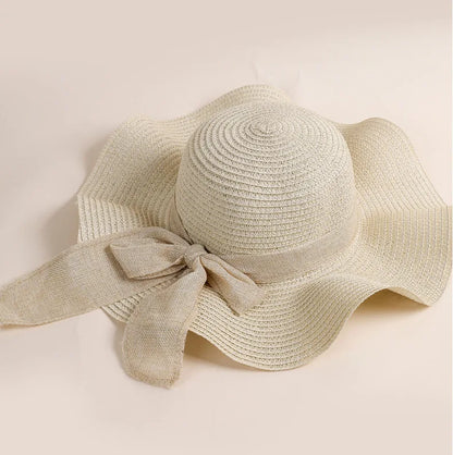 Women's Bow Straw Beach Hat - Oversized Wide Brim Summer Sun Protection Hat