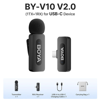 BOYA BY-V Wireless Lavalier Microphone – Professional Mini Mic for iPhone, iPad, Android, Live Broadcast, Gaming, Recording & Vlog