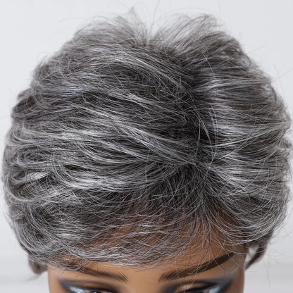 Short Pixie Cut Grey Human Hair Wig – 8 Inch Layered Fashion Wig for Women, Daily Use, Machine Made