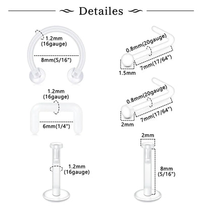 Clear Nose Rings & Studs - Plastic Piercing Retainers for Work, Sports & Healing