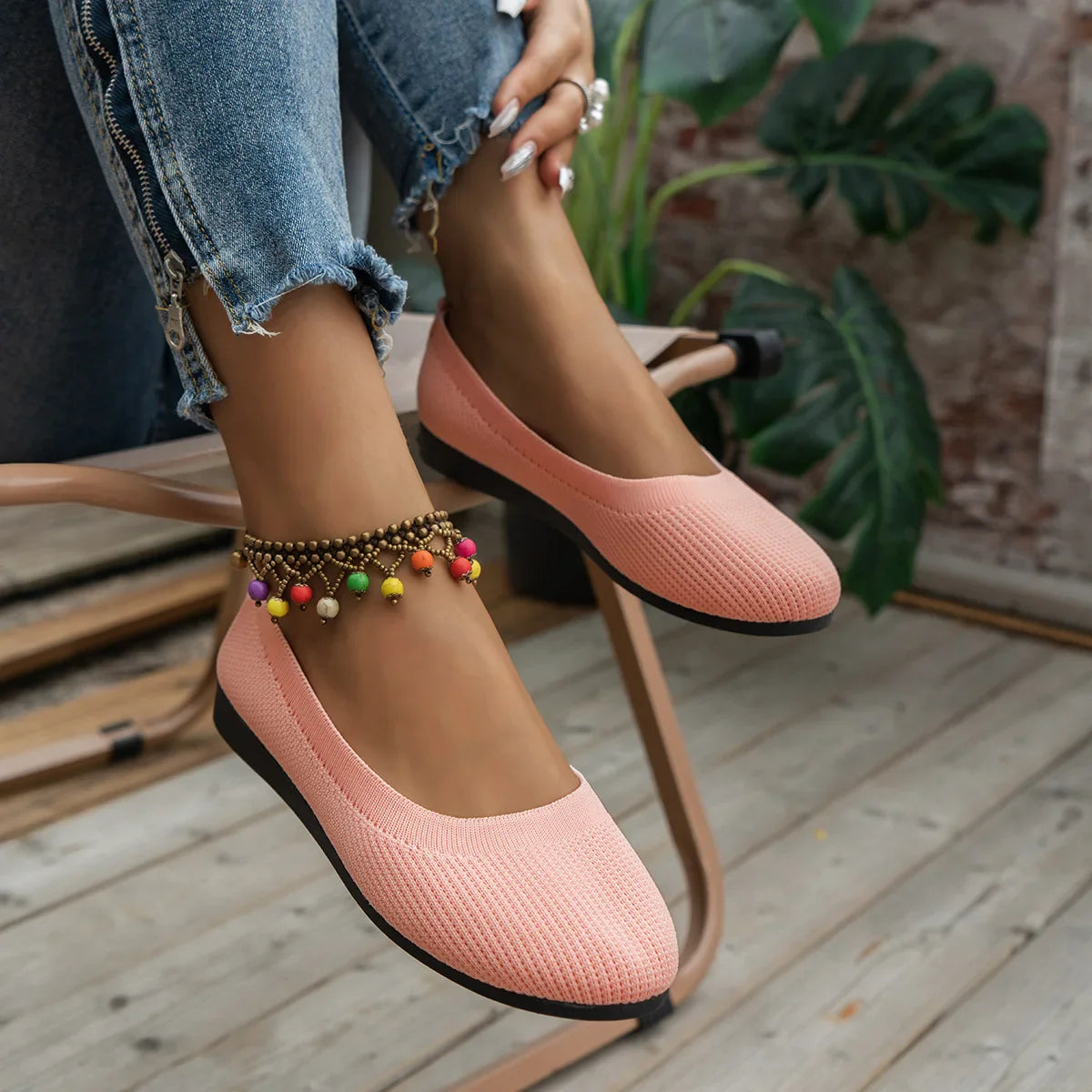 Women’s Round Toe Knit Flats – Comfortable Slip-On Ballet Shoes, Casual Office Moccasins & Plus Size Boat Shoes