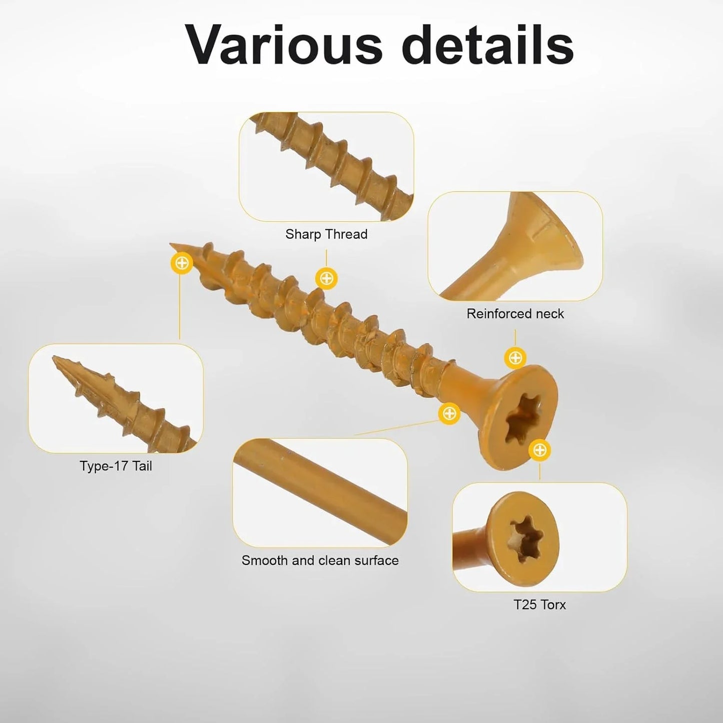 120-Piece #9 x 3-Inch Tan Deck Screws - T25 Torx Star Drive Anti-Corrosion Wood Screws with Drive Bit