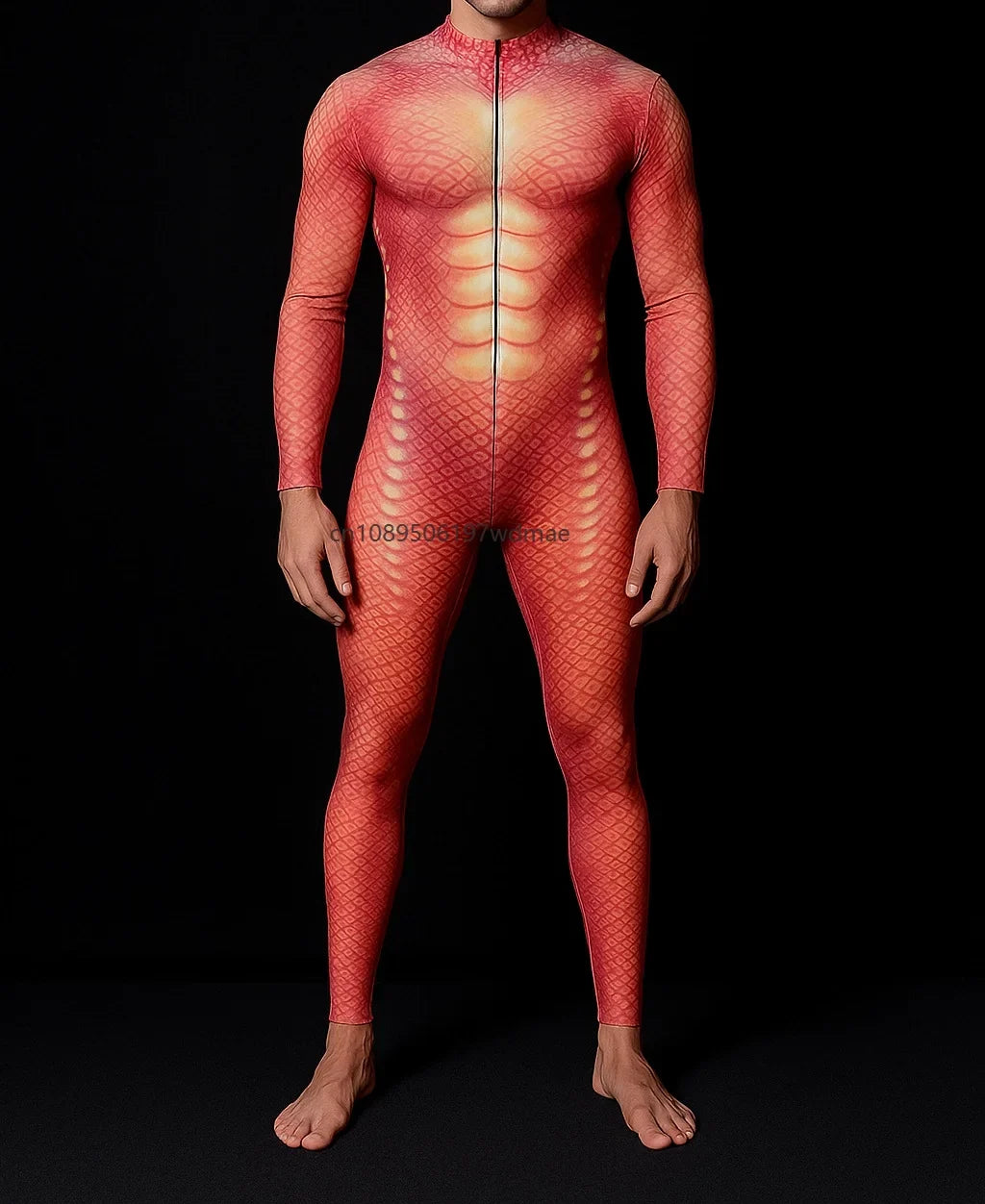Men's Cyberpunk Muscle Bodysuit - Sci-Fi Printed Cosplay Zentai Costume for Carnival, Stage & Performance Events