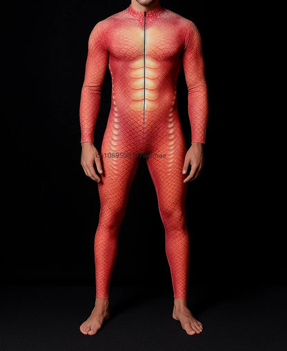 Men's Cyberpunk Muscle Bodysuit - Sci-Fi Printed Cosplay Zentai Costume for Carnival, Stage & Performance Events