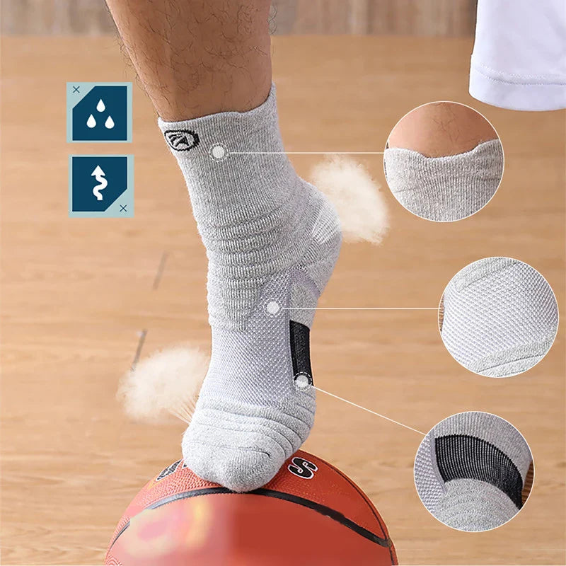 1/3 Pairs Men’s Compression Socks – Breathable Sports, Basketball, Cycling, and Running High Elastic Towel Tube Socks