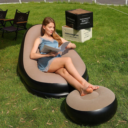 Inflatable Folding Lounge Chair Set - Portable Lazy Sofa Recliner Bed & Outdoor Footstool