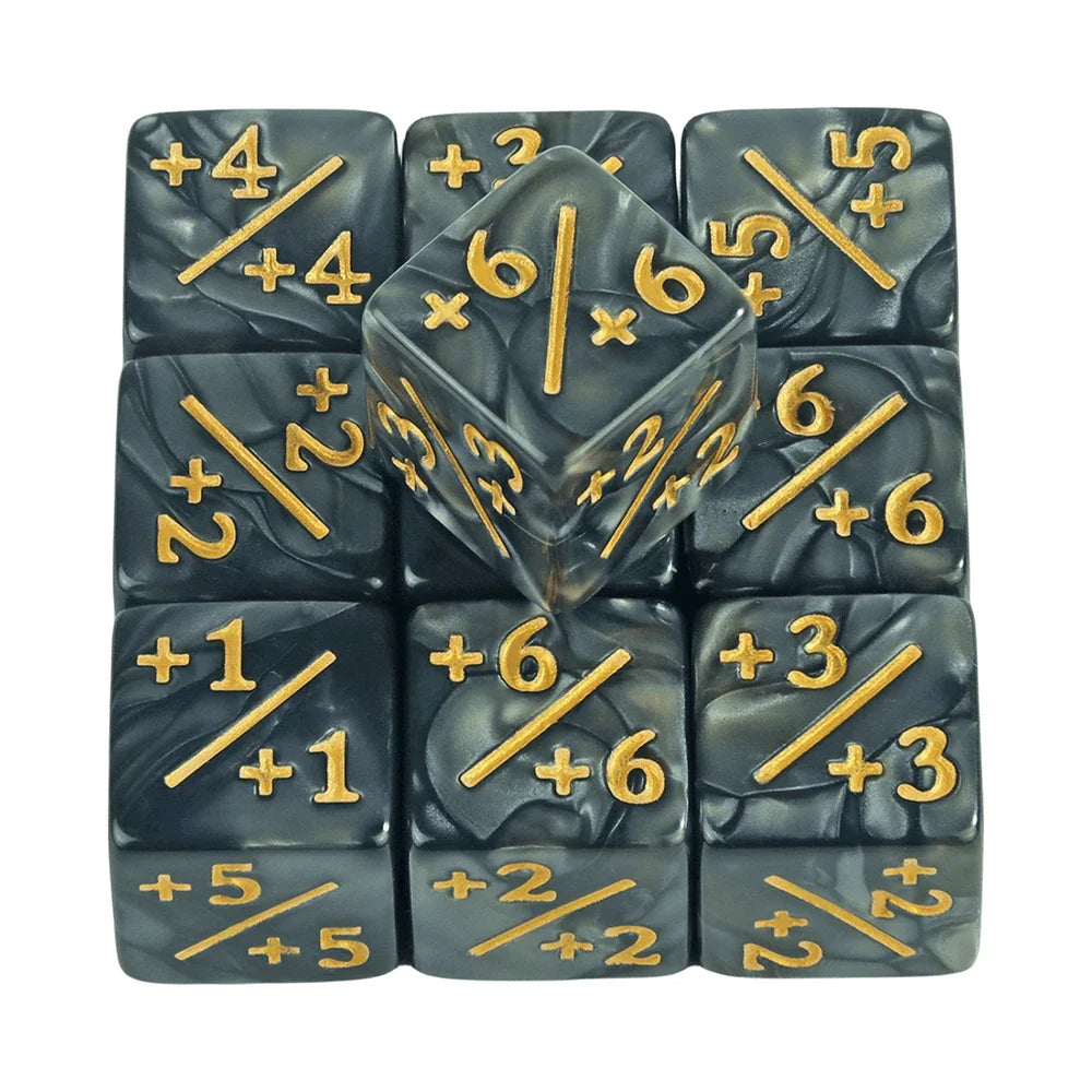 10pcs D6 Dice Counter Set - +1/+1 & -1/-1 Six Sided Dice for Math Teaching, Kids Arithmetic Toys and Card Game Accessories