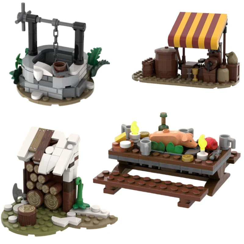 Spot MOC Small Particle Building Blocks — Dining Table & Barrel Decoration Educational Assembly Toy