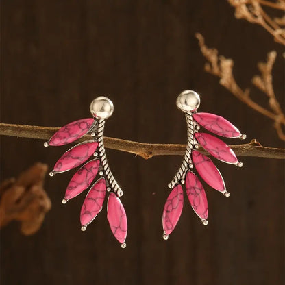 Vintage Tribal Gemstone Earrings - Women's Ethnic Style Rose Red Blue Fashion Jewelry Gift