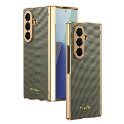 Samsung Galaxy Z Fold 4/5/6/7 Plaid Vegan Leather Case - Hinge Protection Cover with Clear Glass Protector
