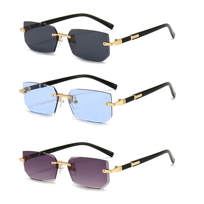 Rimless Rectangle Sunglasses – Fashion Small Square Shades for Men & Women, Summer Travel Sun Glasses