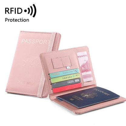 RFID Leather Passport Wallet - Vintage Multi-Function Travel Holder for Men & Women ID Bank Cards Business Accessories
