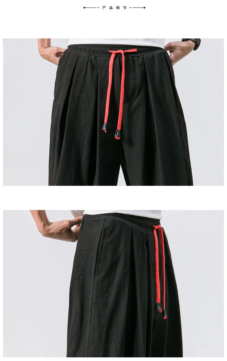 Men’s Oversized Harem Pants – Loose Chinese Style Cotton Linen Sweatpants Joggers, High-Quality Casual Trousers