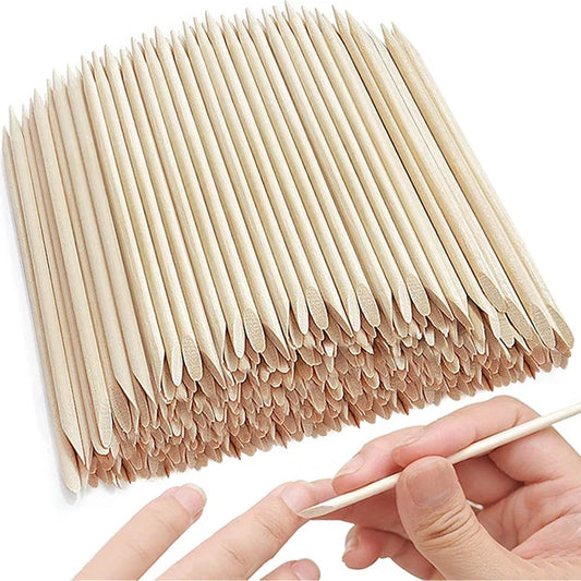 100/50PCS Orange Wood Nail Art Sticks - Cuticle Pusher, Rhinestone Remover & Manicure Pedicure Care Tools