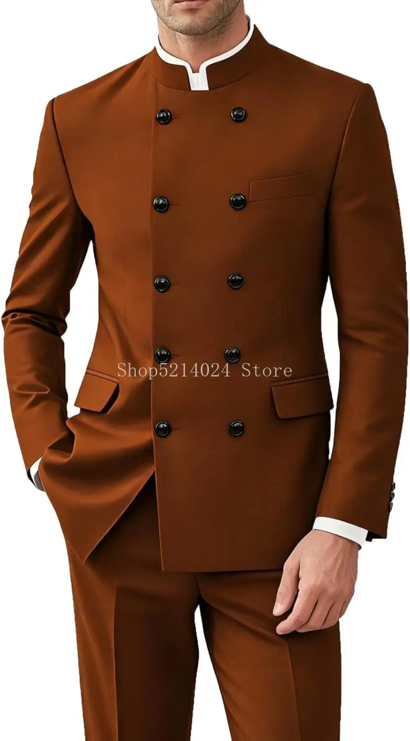 Men's 2-Piece Suit Set - Gold Button Jacket and Pants for Weddings & Formal Events