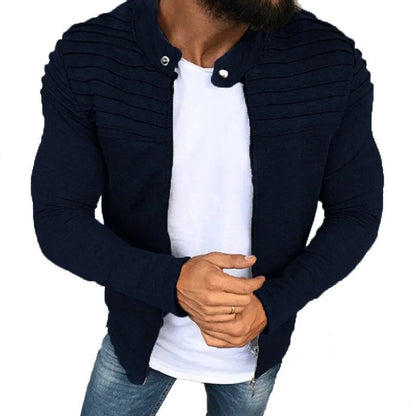 Men's Lightweight Full Zip Collar Jacket - Long Sleeve Sweatshirt with Pockets for Autumn & Winter Outwear, Black