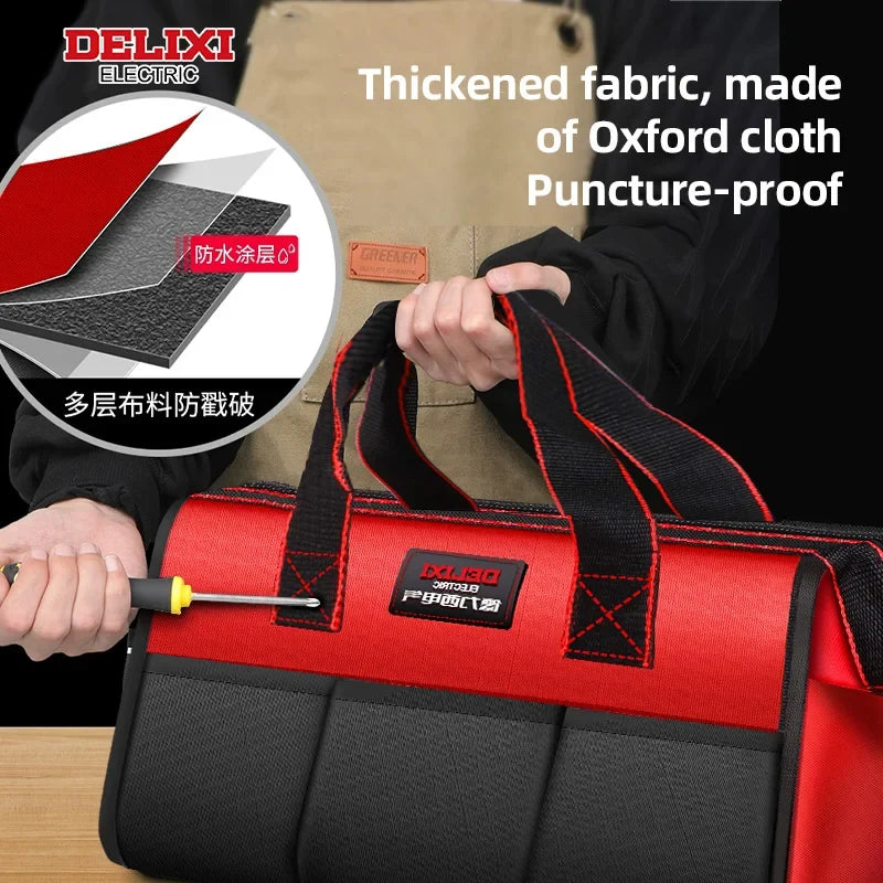 DELIXI ELECTRIC Tool Bag - 13/14-Inch Wide-Mouth Multi-Pocket Zipper Organizer