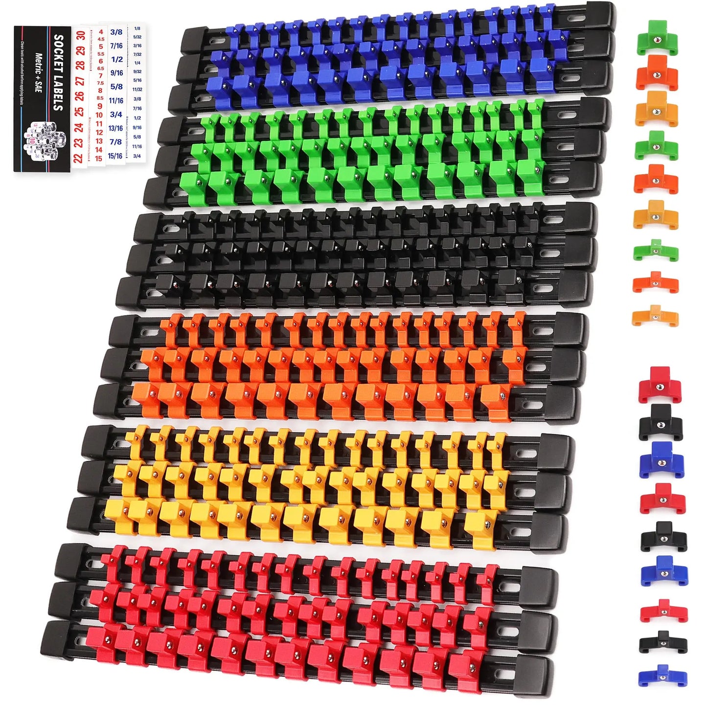 Socket Organizer Set - 1/4 3/8 1/2 Inch Socket Holder Trays for Tool Box Drawers & Storage Rails